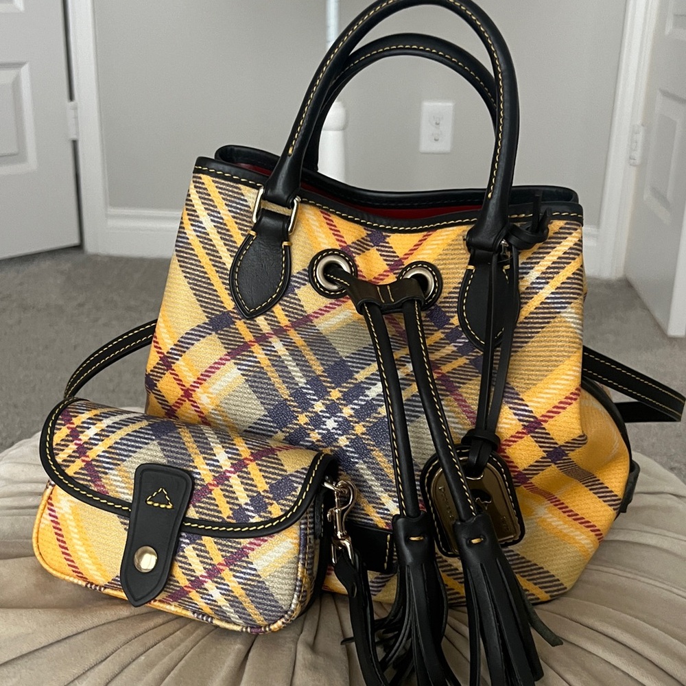 Dooney & Bourke Yellow and Black Plaid Crossbody Bag
